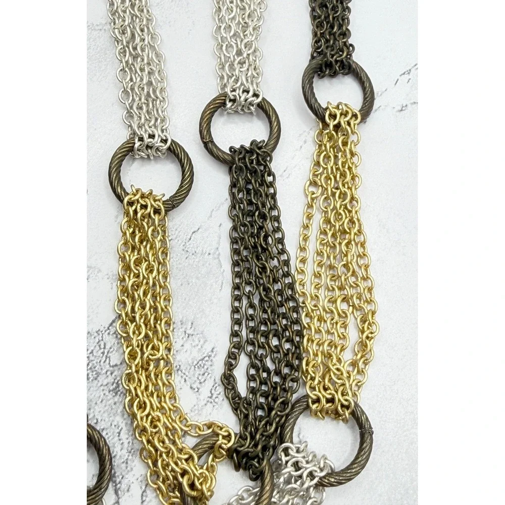 Pierre Lang Multi‎ Strand Chain Necklace Mixed Metal Toggle 36